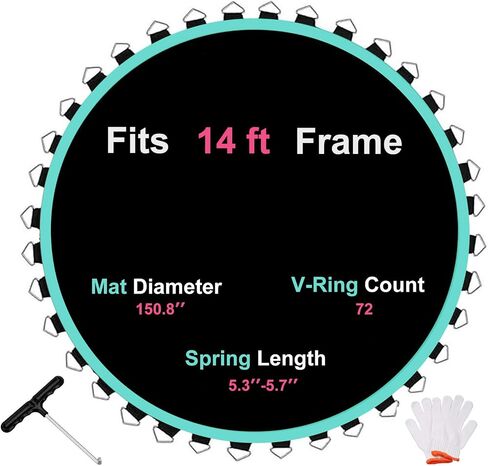 Trampoline Replacement Mat – Fit 14 Ft Frame with 72/84/96 V-Hooks Using 5.3-9.0" Springs, UV-Resistant, with Install Tool (Spring not Included) in Saudi Arabia