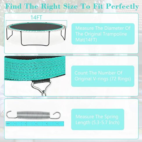 Trampoline Replacement Mat – Fit 14 Ft Frame with 72/84/96 V-Hooks Using 5.3-9.0" Springs, UV-Resistant, with Install Tool (Spring not Included) in Saudi Arabia