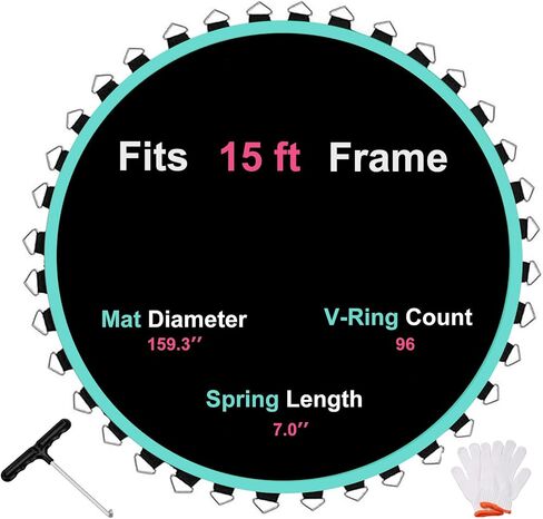 Trampoline Replacement Mat – Fit 15 Ft Frame with 96 V-Hooks Using 6.5-7.0" Springs, UV-Resistant, with Install Tool (Spring not Included) in Saudi Arabia