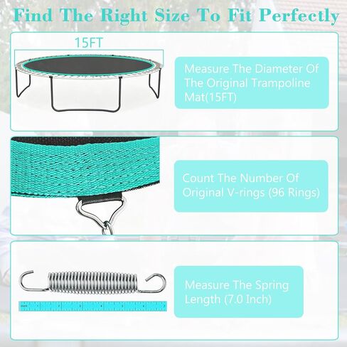 Trampoline Replacement Mat – Fit 15 Ft Frame with 96 V-Hooks Using 6.5-7.0" Springs, UV-Resistant, with Install Tool (Spring not Included) in Saudi Arabia