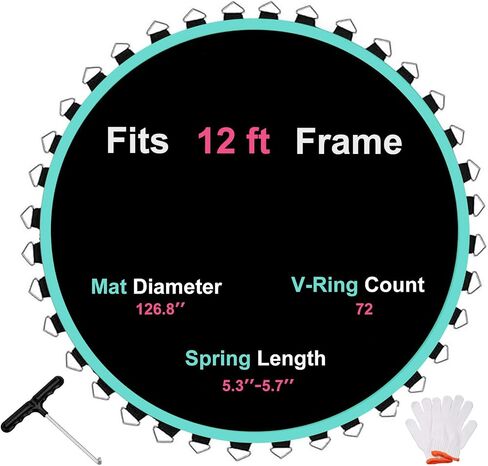 Trampoline Replacement Mat, Fit 12 Ft Round Trampoline with 72 V-Hooks Using 5.3-5.7" Springs, UV-Resistant, with Install Tool (Spring not Included) in Saudi Arabia