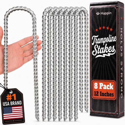 Happin® 12 Inch Trampoline Anchors, Trampoline Stakes, Ground Stakes Heavy Duty, Ground Anchors Screw in, Trampolines Accessories, Tent Anchors, Yard Spikes, Galvanized Steel (8 Pack, Black) in Kuwait