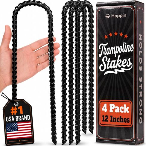 Happin® 12 Inch Trampoline Anchors, Trampoline Stakes, Ground Stakes Heavy Duty, Ground Anchors Screw in, Trampolines Accessories, Tent Anchors, Yard Spikes, Galvanized Steel (8 Pack, Black) in Saudi Arabia