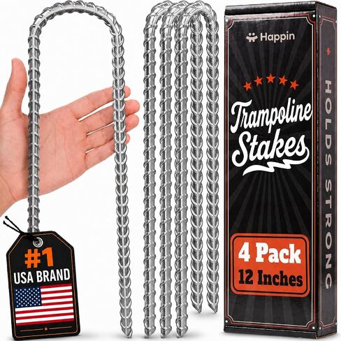 Happin® 12 Inch Trampoline Anchors, Trampoline Stakes, Ground Stakes Heavy Duty, Ground Anchors Screw in, Trampolines Accessories, Tent Anchors, Yard Spikes, Galvanized Steel (8 Pack, Black) in Saudi Arabia
