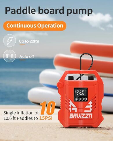 22PSI Paddle Board Pump Electric, 12V DC Car Powered SUP Pump with Dual Stage Inflation, Portable Air Pump for Inflatable Paddleboards, Boats, Mattresses & Water Sports Inflatables in Kuwait