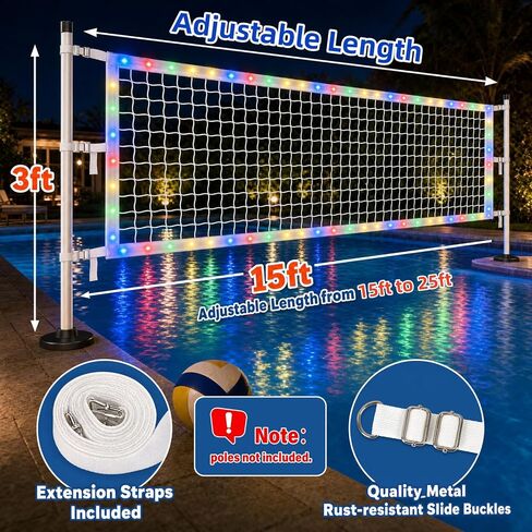 Upgraded Pool Volleyball Net Only,15x3FT Adjustable Replacement Water Volleyball Net with 8 Modes for Inground Pools,Pool Games for Adults and Family Summer Swimming Pool Party Fun in Kuwait