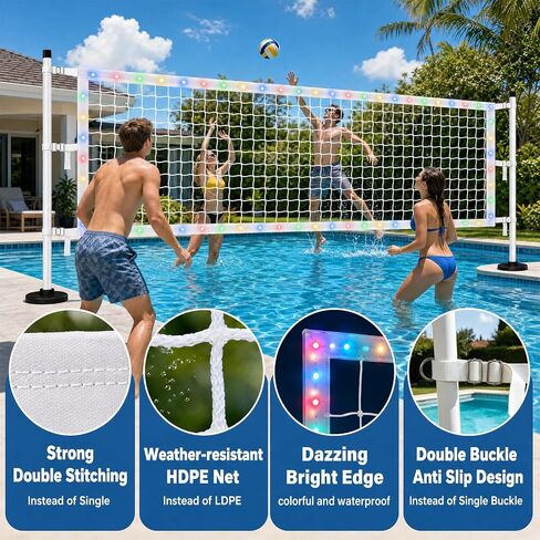 Upgraded Pool Volleyball Net Only,15x3FT Adjustable Replacement Water Volleyball Net with 8 Modes for Inground Pools,Pool Games for Adults and Family Summer Swimming Pool Party Fun in Kuwait