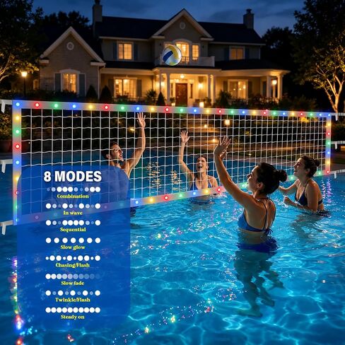 Upgraded Pool Volleyball Net Only,15x3FT Adjustable Replacement Water Volleyball Net with 8 Modes for Inground Pools,Pool Games for Adults and Family Summer Swimming Pool Party Fun in Kuwait