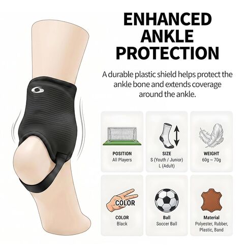 COELO Ankle Guards for Soccer (1 Pair) | Dual-Side Cushioning with Plastic Support Pads & Elastic Heel Band | Breathable Ankle Guard for Sports Football Activities | Left & Right Set (Black) in Kuwait