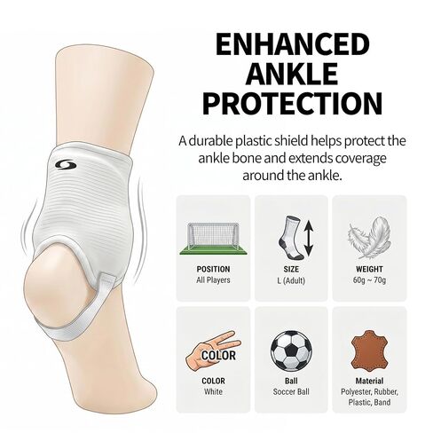 COELO Ankle Guards for Soccer (1 Pair) | Dual-Side Cushioning with Plastic Support Pads & Elastic Heel Band | Breathable Ankle Guard for Sports Football Activities | Left & Right Set (White) in Kuwait