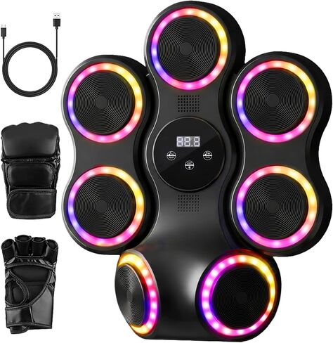 Music Boxing Machine for Adults, Music Punching Machine with Gloves, Interactive Wall Mounted Electronic Boxing Target with 11 Modes & 9 Speeds for Home, Office, Gym, Gift for Men and Kid (RGB Light) in Kuwait