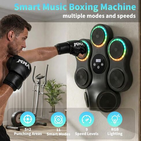 Music Boxing Machine for Adults, Music Punching Machine with Gloves, Interactive Wall Mounted Electronic Boxing Target with 11 Modes & 9 Speeds for Home, Office, Gym, Gift for Men and Kid (RGB Light) in Kuwait