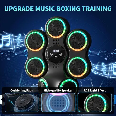 Music Boxing Machine for Adults, Music Punching Machine with Gloves, Interactive Wall Mounted Electronic Boxing Target with 11 Modes & 9 Speeds for Home, Office, Gym, Gift for Men and Kid (RGB Light) in Kuwait