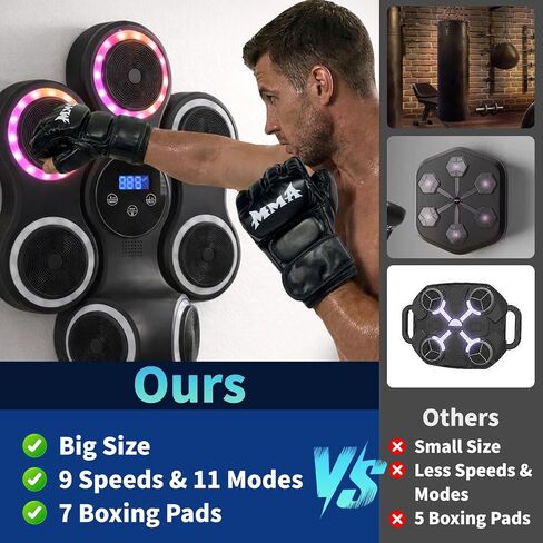 Music Boxing Machine for Adults, Music Punching Machine with Gloves, Interactive Wall Mounted Electronic Boxing Target with 11 Modes & 9 Speeds for Home, Office, Gym, Gift for Men and Kid (RGB Light) in Kuwait