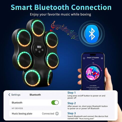 Music Boxing Machine for Adults, Music Punching Machine with Gloves, Interactive Wall Mounted Electronic Boxing Target with 11 Modes & 9 Speeds for Home, Office, Gym, Gift for Men and Kid (RGB Light) in Kuwait