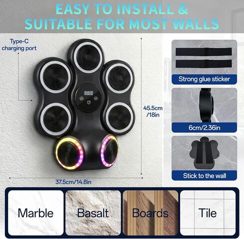 Music Boxing Machine for Adults, Music Punching Machine with Gloves, Interactive Wall Mounted Electronic Boxing Target with 11 Modes & 9 Speeds for Home, Office, Gym, Gift for Men and Kid (RGB Light) in Kuwait