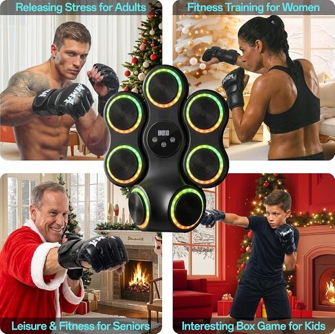 Music Boxing Machine for Adults, Music Punching Machine with Gloves, Interactive Wall Mounted Electronic Boxing Target with 11 Modes & 9 Speeds for Home, Office, Gym, Gift for Men and Kid (RGB Light) in Kuwait
