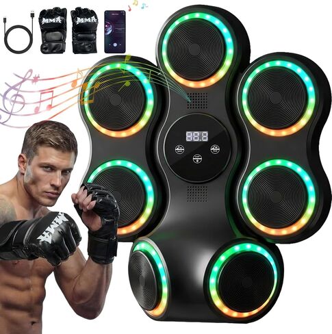 Music Boxing Machine for Adults, Music Punching Machine with Gloves, Interactive Wall Mounted Electronic Boxing Target with 11 Modes & 9 Speeds for Home, Office, Gym, Gift for Men and Kid (RGB Light) in Kuwait