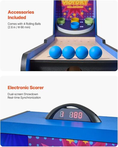 طاولة ألعاب VEVOR Roll and Score Classic Arcade، آلة طاولة Sky Ball، مسجل إلكتروني LED وإضاءة المسار، صوت، إرجاع الكرة تلقائيًا، غرفة ألعاب ترفيهية منزلية in Kuwait