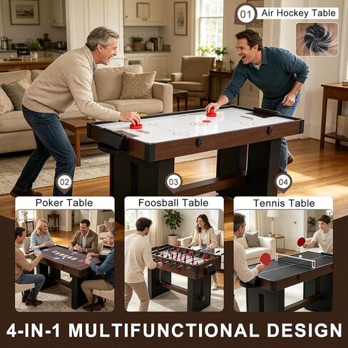 4-in-1 Multi Game Table, 54" Combination Game Table Set, Combo Games Table with Air Hockey, Table Tennis, Foosball, Poker Tabletop for Family, Game Room, Teenagers, Adults in Kuwait