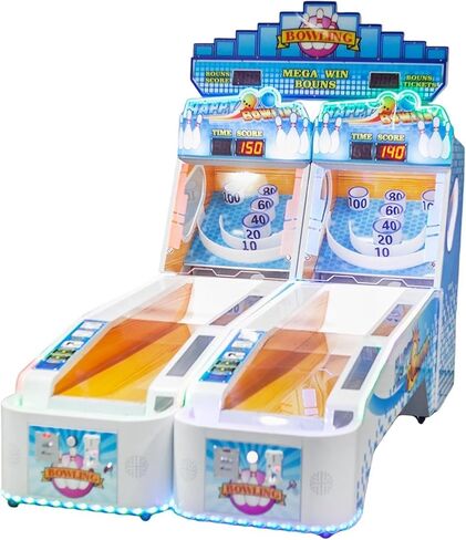 آلة البولينج التجارية من CREATIVE ARCADES Alley Masters مع أضواء LED نيون - لعبة أركيد تعمل بقطع النقود المعدنية، استرداد التذاكر، ممرات متعددة اللاعبين قابلة للربط، شديدة التحمل in Kuwait