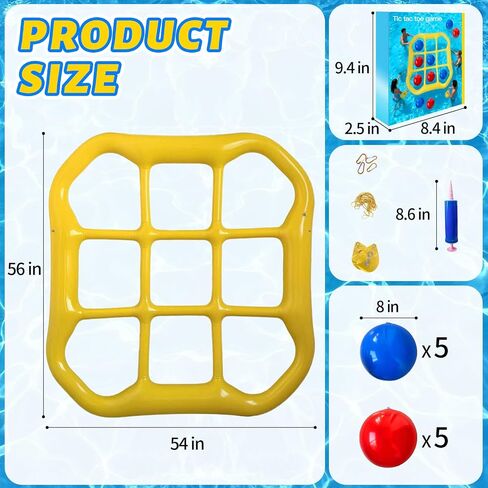 Pool Toys Game Set, Inflatable Tic-Tac-Toe Toy with 10 Balls for Adults Teens, Ideal for Summer Toys Pool Party Games, Beach, Field Day Activities in Kuwait