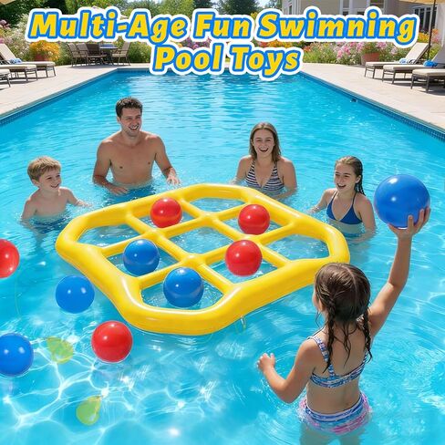Pool Toys Game Set, Inflatable Tic-Tac-Toe Toy with 10 Balls for Adults Teens, Ideal for Summer Toys Pool Party Games, Beach, Field Day Activities in Kuwait