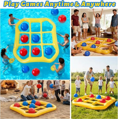 Pool Toys Game Set, Inflatable Tic-Tac-Toe Toy with 10 Balls for Adults Teens, Ideal for Summer Toys Pool Party Games, Beach, Field Day Activities in Kuwait