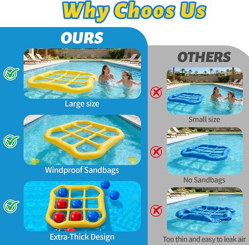 Pool Toys Game Set, Inflatable Tic-Tac-Toe Toy with 10 Balls for Adults Teens, Ideal for Summer Toys Pool Party Games, Beach, Field Day Activities in Kuwait