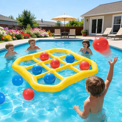 Pool Toys Game Set, Inflatable Tic-Tac-Toe Toy with 10 Balls for Adults Teens, Ideal for Summer Toys Pool Party Games, Beach, Field Day Activities in Kuwait