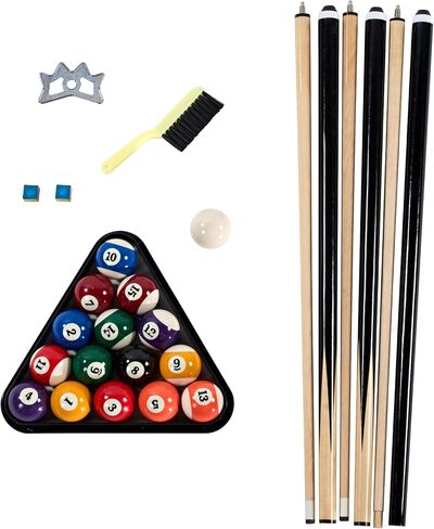 Barrington Billiards 24-Piece Pool Table Kit with 57 Inch 2-Piece Cue Sticks, 16-Piece 2 1/4 Inch Billiard Ball Set, Triangle Rack, Bridge Stick, Rail Brush, Chalk, Complete Billiards Accessories Set in Kuwait