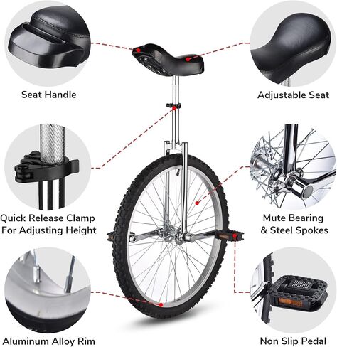 WinSpin 16" - 24" Wheel Unicycle Leakproof Butyl Tire Wheel Cycling Outdoor Sports Fitness Exercise Health Silver in Kuwait
