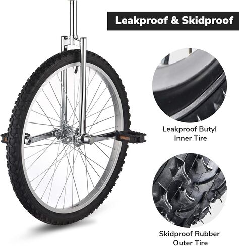 WinSpin 16" - 24" Wheel Unicycle Leakproof Butyl Tire Wheel Cycling Outdoor Sports Fitness Exercise Health Silver in Kuwait