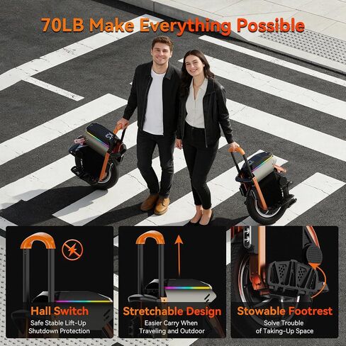 KINGSONG S16Pro Electric Unicycle One Wheel Self Balancing Unicycle for Adults, 25 MPH Top Speed & 35° Climbing, Smart Self-Balancing Commuter Electric, with App Control (Orange) in Kuwait