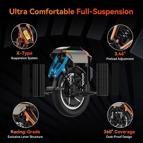 KINGSONG S16Pro Electric Unicycle One Wheel Self Balancing Unicycle for Adults, 25 MPH Top Speed & 35° Climbing, Smart Self-Balancing Commuter Electric, with App Control (Orange) in Kuwait