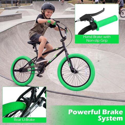 دراجة Goplus Freestyle BMX، دراجة خدعة مقاس 20 بوصة مع توجيه 360 درجة، 4 أوتاد، مقعد قابل للتعديل، فرامل U، إطار فولاذي Hi-Ten، دراجة تدريب للمبتدئين والمراهقين والشباب والأولاد والبنات in Kuwait