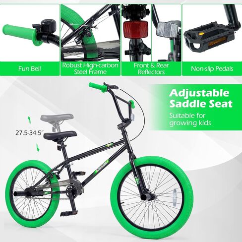 دراجة Goplus Freestyle BMX، دراجة خدعة مقاس 20 بوصة مع توجيه 360 درجة، 4 أوتاد، مقعد قابل للتعديل، فرامل U، إطار فولاذي Hi-Ten، دراجة تدريب للمبتدئين والمراهقين والشباب والأولاد والبنات in Kuwait