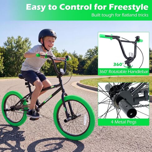 دراجة Goplus Freestyle BMX، دراجة خدعة مقاس 20 بوصة مع توجيه 360 درجة، 4 أوتاد، مقعد قابل للتعديل، فرامل U، إطار فولاذي Hi-Ten، دراجة تدريب للمبتدئين والمراهقين والشباب والأولاد والبنات in Kuwait