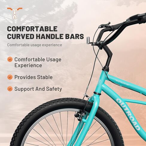 دراجة Oakcloud Beach Cruiser للسيدات مقاس 24/26 بوصة، دراجة مريحة ذات سرعة واحدة، إطار فولاذي عالي الكربون، مقعد قابل للتعديل ورف خلفي، فرامل على شكل حرف V in Kuwait