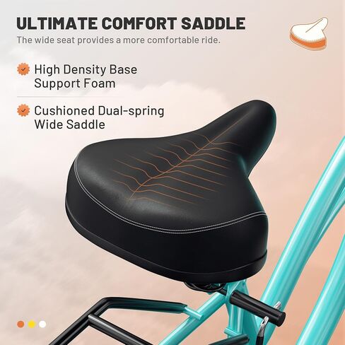 دراجة Oakcloud Beach Cruiser للسيدات مقاس 24/26 بوصة، دراجة مريحة ذات سرعة واحدة، إطار فولاذي عالي الكربون، مقعد قابل للتعديل ورف خلفي، فرامل على شكل حرف V in Kuwait