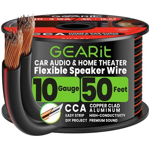 GearIT 10 Gauge Speaker Wire (100 Feet), Copper Clad Aluminum, CCA Thick Gauge Copper Wire for Stereo, Surround Sound, Home Theater, Radio (Black/Clear, 100 Feet) in Saudi Arabia