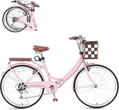 Foldable Beach Cruiser Bike for Women, 24/26 Inch Folding Bikes for Women, 7 Speed Commute Bike with Basket Adult Womens Bicycles Folding Cruiser Bikes for Adults, City Commuting's Bicycle in Kuwait