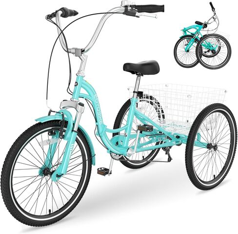 Slsy Adult Folding Tricycles, 7 Speed Folding Adult Trikes, 20 24 26 Inch 3 Wheel Bikes with Low Step-Through, Foldable Tricycle for Adults, Women, Men, Seniors in Kuwait