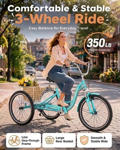 Slsy Adult Folding Tricycles, 7 Speed Folding Adult Trikes, 20 24 26 Inch 3 Wheel Bikes with Low Step-Through, Foldable Tricycle for Adults, Women, Men, Seniors in Kuwait