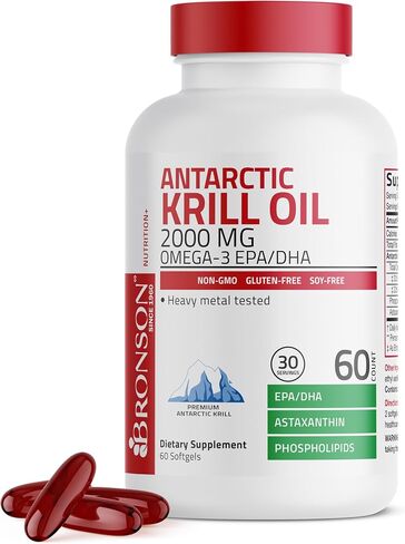 Bronson أنتاركتيك Krill Oil 2000 ملغ مع Omega-3S EPA و DHA و Astaxanthin و Phospholipids 120 Softgels (60 حصص) in Kuwait