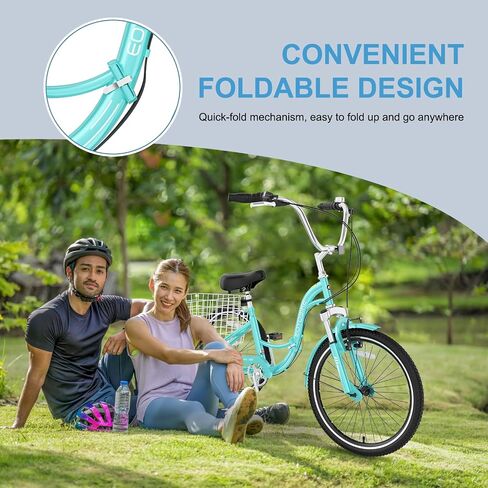NAIZEA Folding Adult Tricycle - 7 Speed 20/24/26 Inch Folding Tricycle for Adult, 3 Wheel Bike, Foldable Trike with Large Basket/Low-Step Through for Men Women Senior in Kuwait
