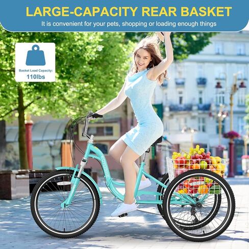 NAIZEA Folding Adult Tricycle - 7 Speed 20/24/26 Inch Folding Tricycle for Adult, 3 Wheel Bike, Foldable Trike with Large Basket/Low-Step Through for Men Women Senior in Kuwait