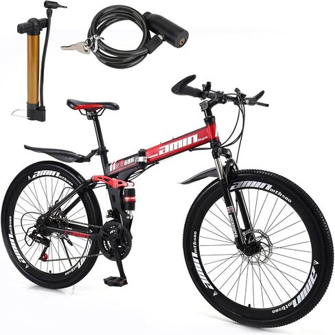 Bruce & Shark Folding Bike, Adjustable Ergonomic Seat, Outdoor Cycling/City Bicycles, Full Suspension, 7 Tower Wheels, with Bike Lock in Kuwait