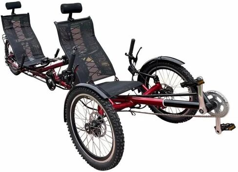 Motorized Tandem Recumbent Trike 3 Wheel Electric Cycle Dual Seater for Seniors Adults Recreational Outdoor Riding Cruiser with Ergonomic Mesh Seat CST Tires 540lbs Limit Red in Kuwait