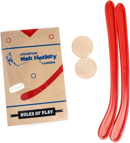 مجموعة معدات لعبة الهوكي Carrom Champion Nok - تتضمن 2 عصا و2 قرص خشبي - ملحقات إضافية لألعاب الطاولة للبالغين والأطفال in Kuwait